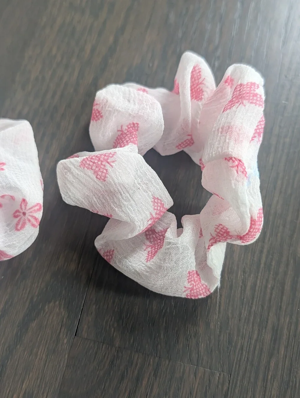 Set of 2 Pink Floral Chiffon Scrunchies / Hair Ties